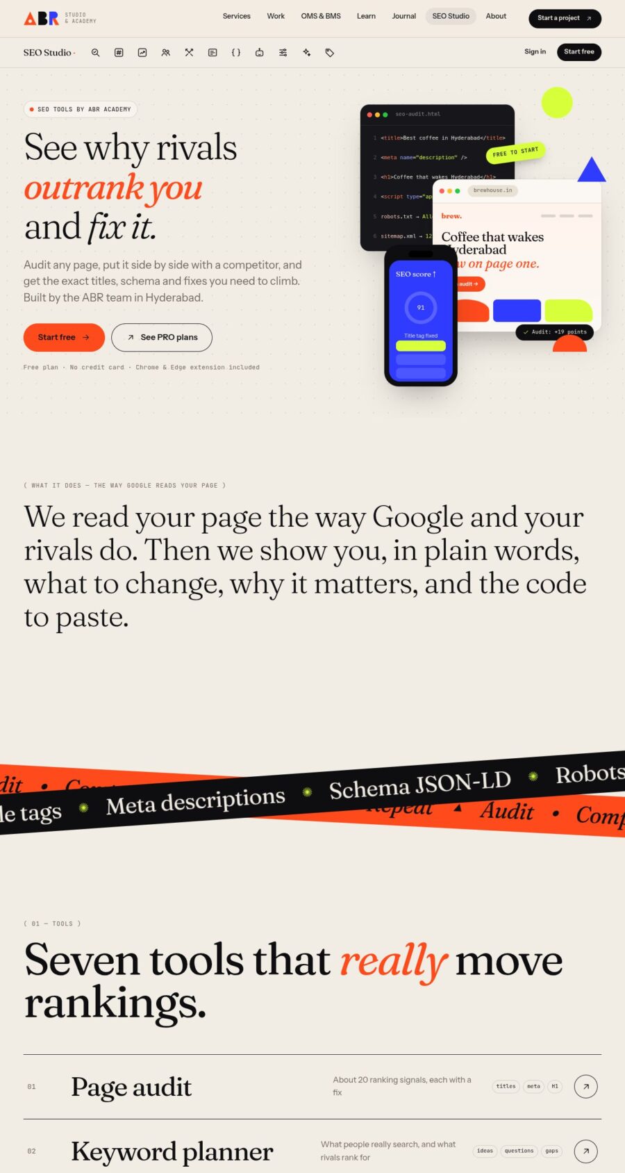 Screenshot of the SEO Studio website