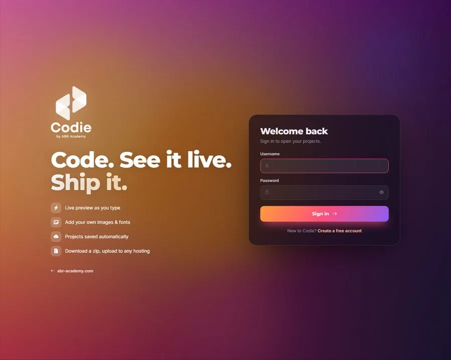 Screenshot of the Codie website